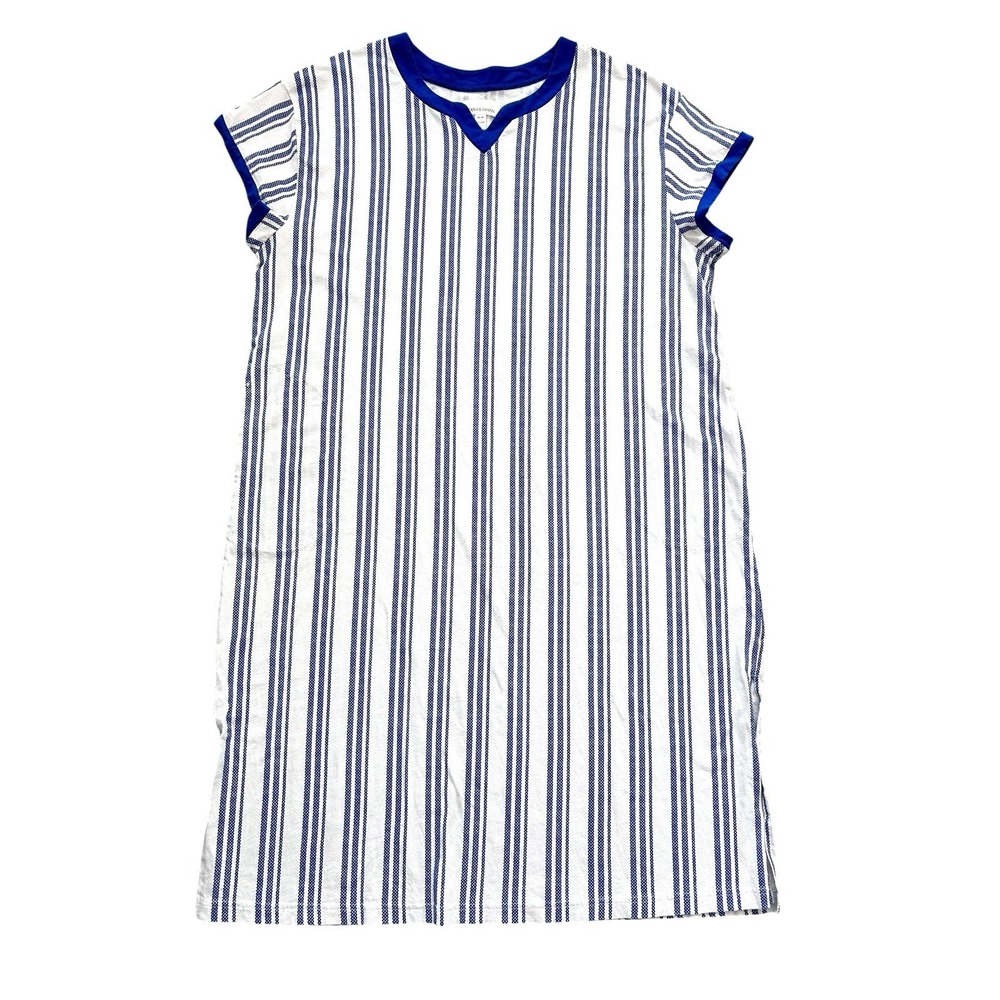 Stan Herman The Hamptons 100% Cotton V-Neck Caftan Beach XL Blue Striped Pockets